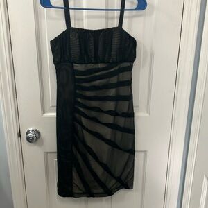 Vintage Y2K Max and Cleo Black Striped Dress sheer formal cocktail SIZE 6 mesh